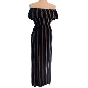Express Navy Blue & Cream Striped Off-the-Shoulder Maxi Dress | Size S